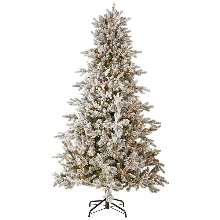RAZ Greenery 7.5' Pre-Lit Flocked Snake Light Tree