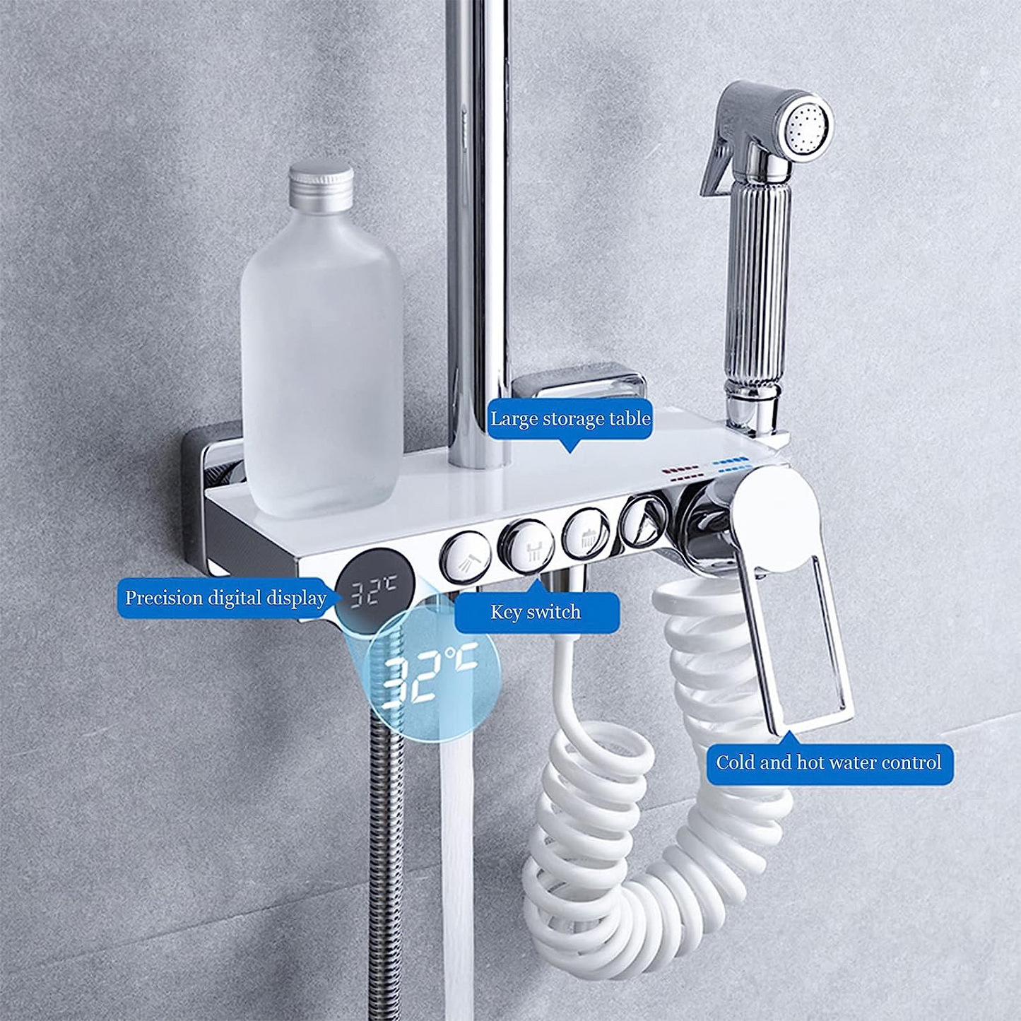 Four-function thermostatic digital display shower set