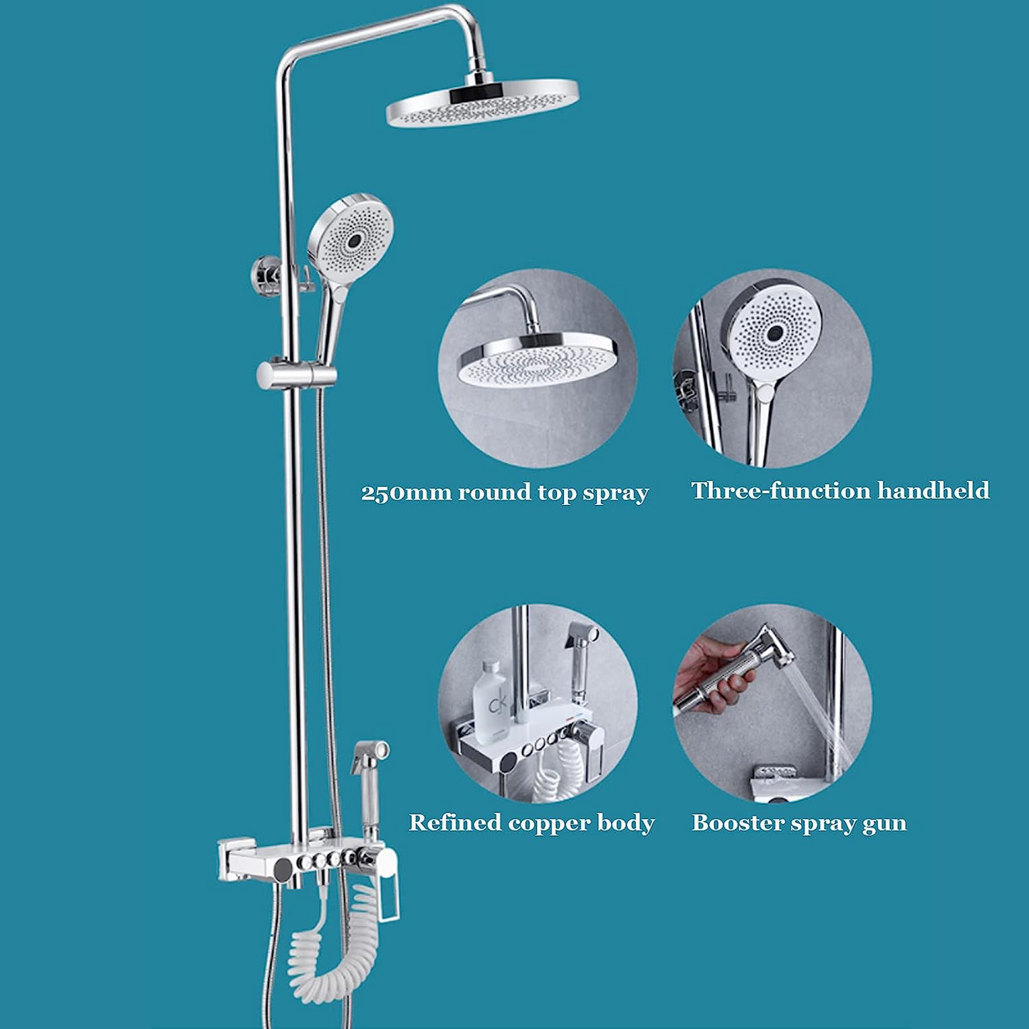 Four-function thermostatic digital display shower set