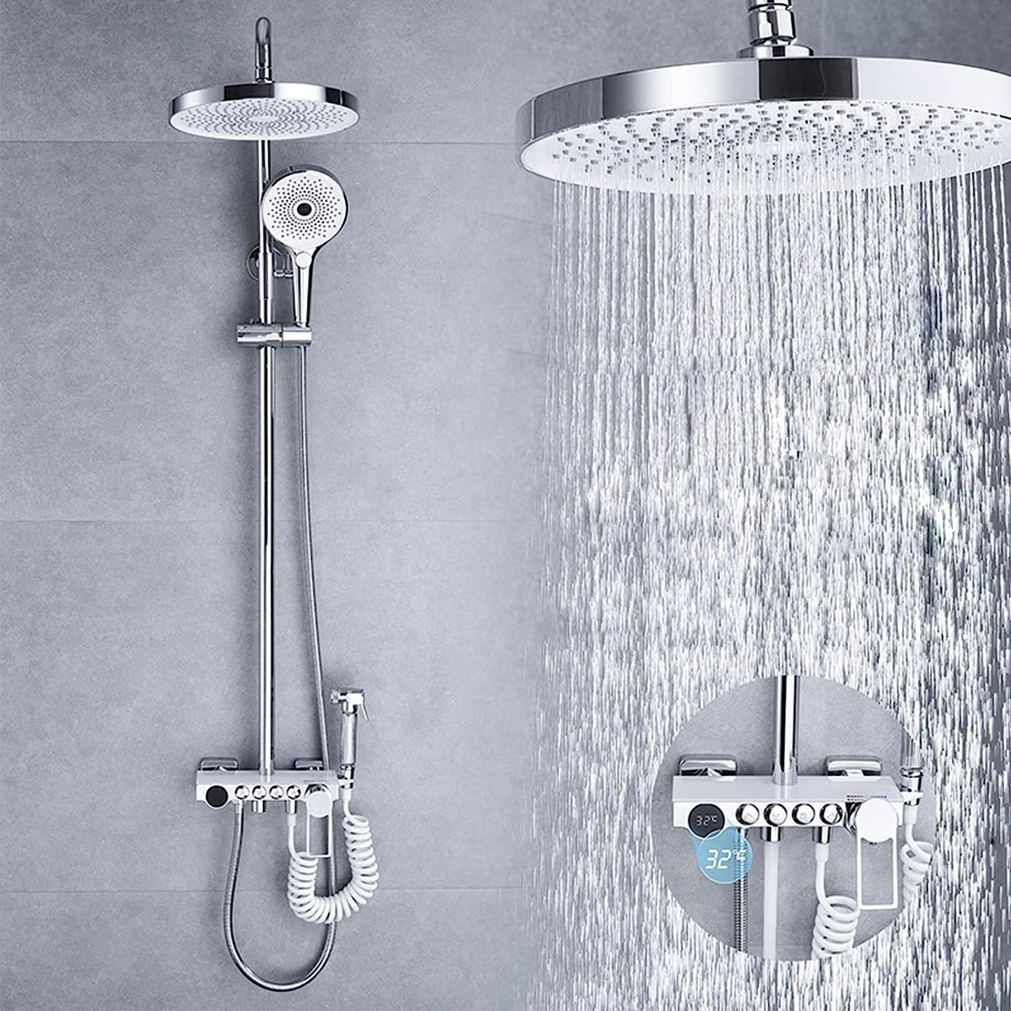 Four-function thermostatic digital display shower set