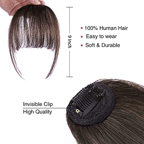 Human Hair Topper With Air Bangs Clip